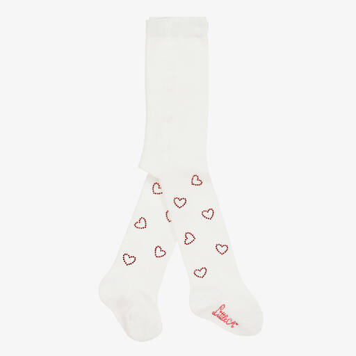 A Dee-Baby Girls Ivory Knit Heart Tights | Childrensalon