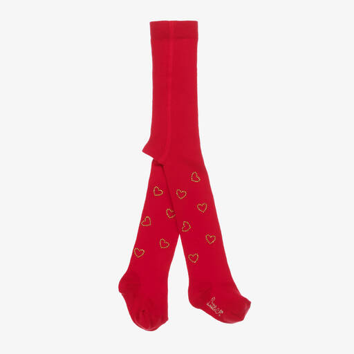 A Dee-Baby Girls Red Heart Diamanté Tights | Childrensalon