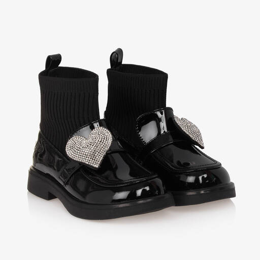 A Dee-Girls Black Diamanté Heart Boots | Childrensalon