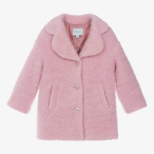 Abel & Lula-Girls Pink Wool Bouclé Coat | Childrensalon