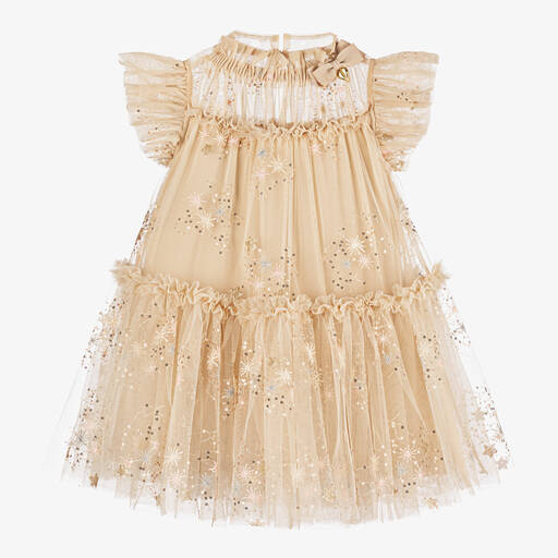 Angel's Face-Girls Beige Embroidered Tulle Dress | Childrensalon