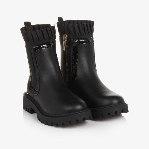 Angel's Face-Girls Black Chelsea Ruffle Boots | Childrensalon