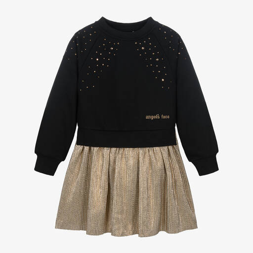 Angel's Face-Girls Black & Gold Sweatshirt Dress | Childrensalon