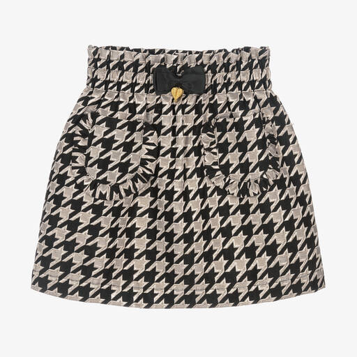 Angel's Face-Girls Black & Ivory Houndstooth Cotton Skirt | Childrensalon