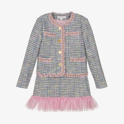 Angel's Face-Girls Blue Tweed Skirt Set | Childrensalon