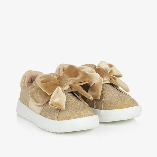 Angel's Face-Girls Gold Glitter & Velour Trainers | Childrensalon