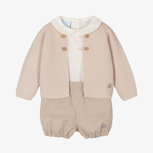 Artesanía Granlei-Baby Boys Beige Cotton Shorts Set | Childrensalon