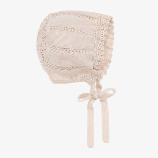 Artesanía Granlei-Beige Knitted Baby Bonnet | Childrensalon