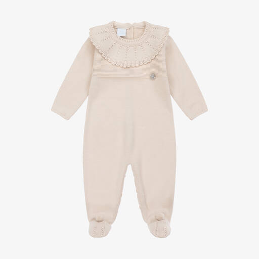 Artesanía Granlei-Beige Knitted Babygrow  | Childrensalon