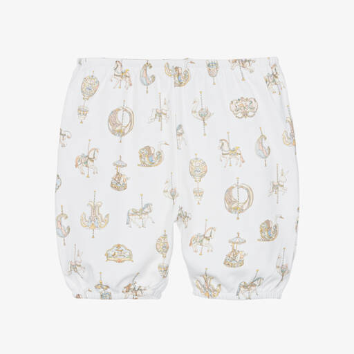 Atelier Choux Paris-White Carousel Print Cotton Bloomer Shorts | Childrensalon