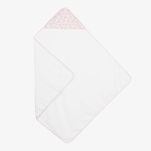 Babidu-Baby Girls White Cotton Hooded Towel (100cm) | Childrensalon