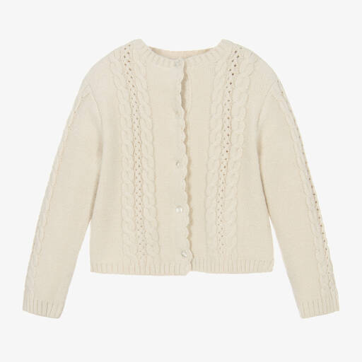 Babidu-Beige Cable Knit Cardigan | Childrensalon