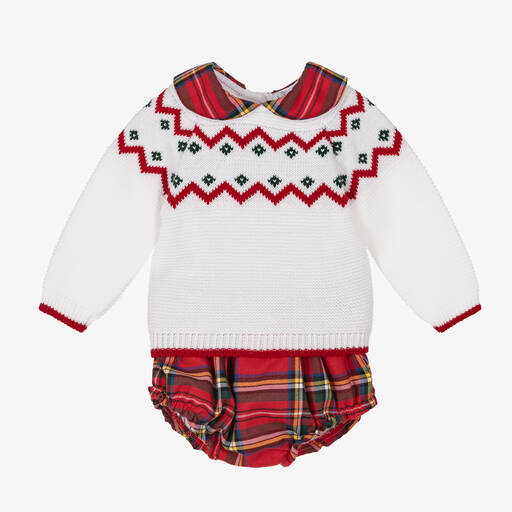 Babidu-White & Red Cotton Shorts Set | Childrensalon