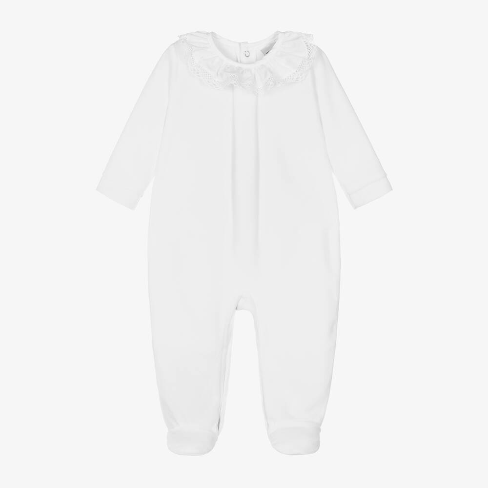 Babidu - White Velour Babygrow | Childrensalon