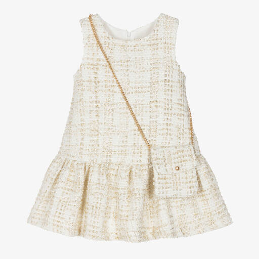 Balloon Chic-Girls Ivory & Gold Tweed Dress Set | Childrensalon