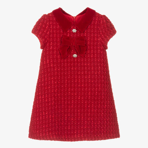 Balloon Chic-Girls Red Wool Tweed Dress | Childrensalon