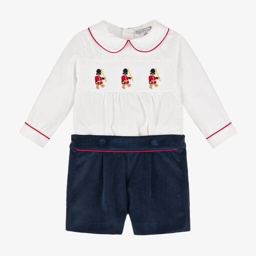 Beatrice & George-Boys Blue Velvet Royal Guardsman Buster Suit | Childrensalon