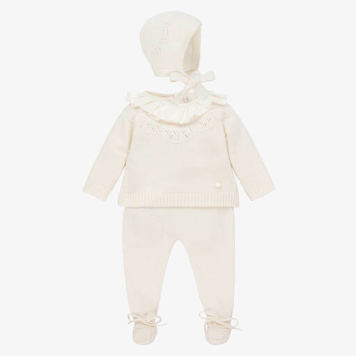 Beatrice & George-Ivory Knitted Wool & Cashmere Babygrow Set | Childrensalon