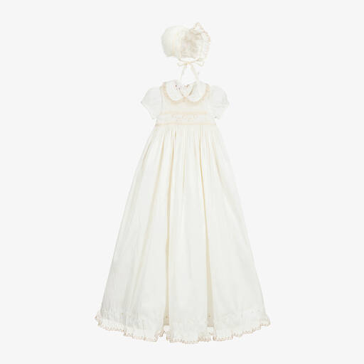 Beatrice & George-Ivory Satin Hand-Smocked Ceremony Gown Set | Childrensalon