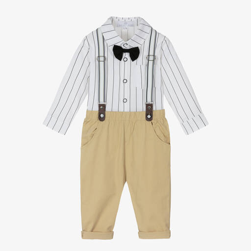 Beau KiD-Boys White & Beige Trouser Set | Childrensalon