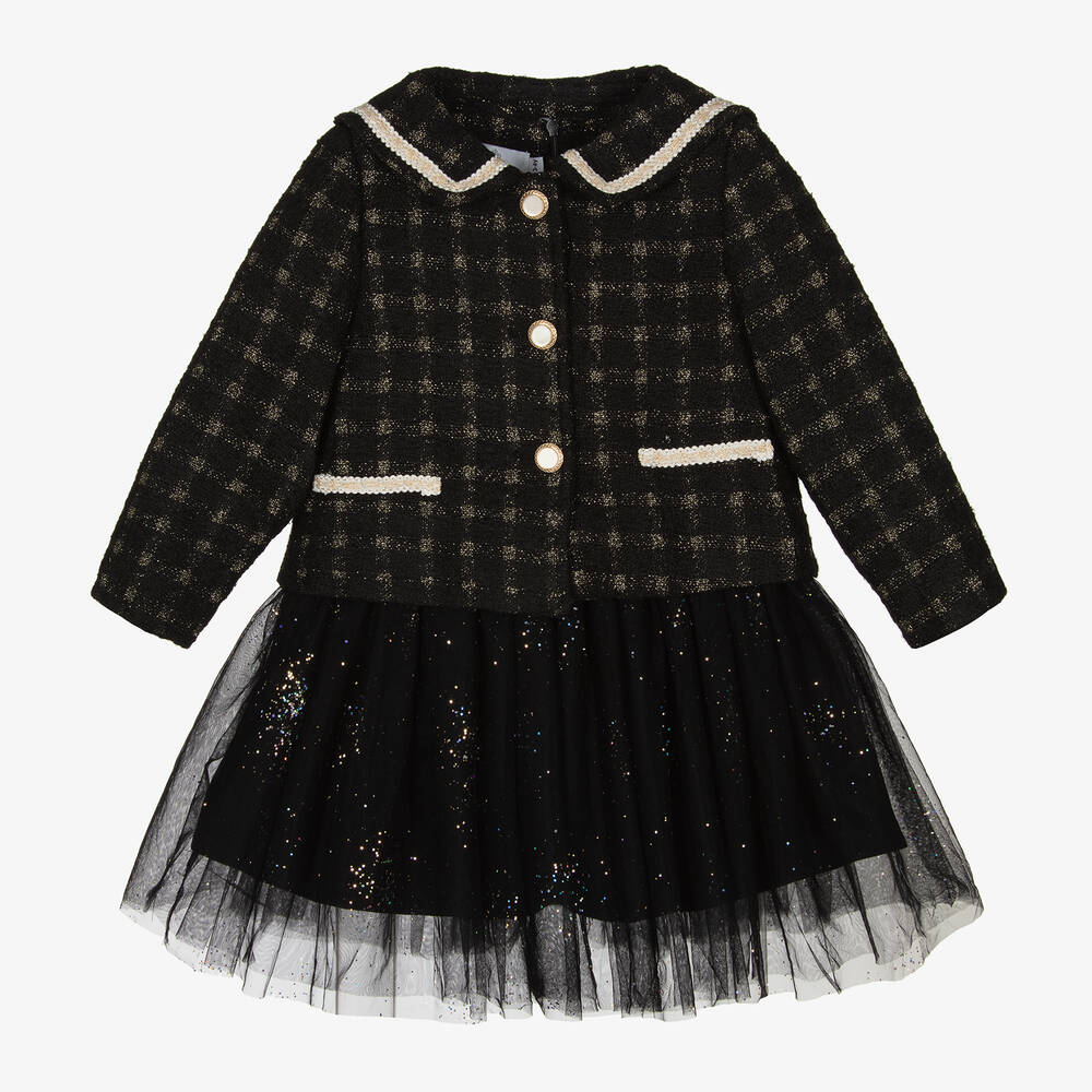 Beau KiD - Girls Black Glittery Tweed Dress Set | Childrensalon