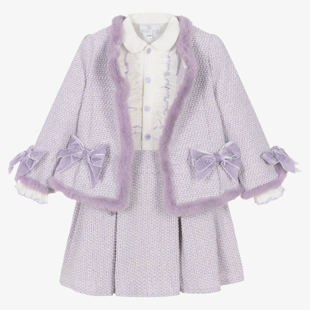 Beau KiD - Girls Lilac Purple Tweed Skirt Set  | Childrensalon