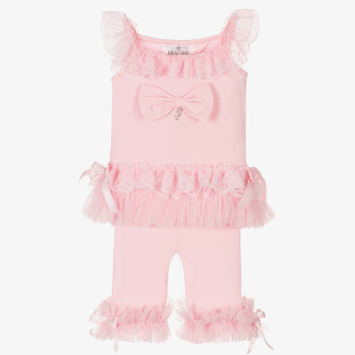 Beau KiD-Girls Pink Cotton & Lace Leggings Set | Childrensalon