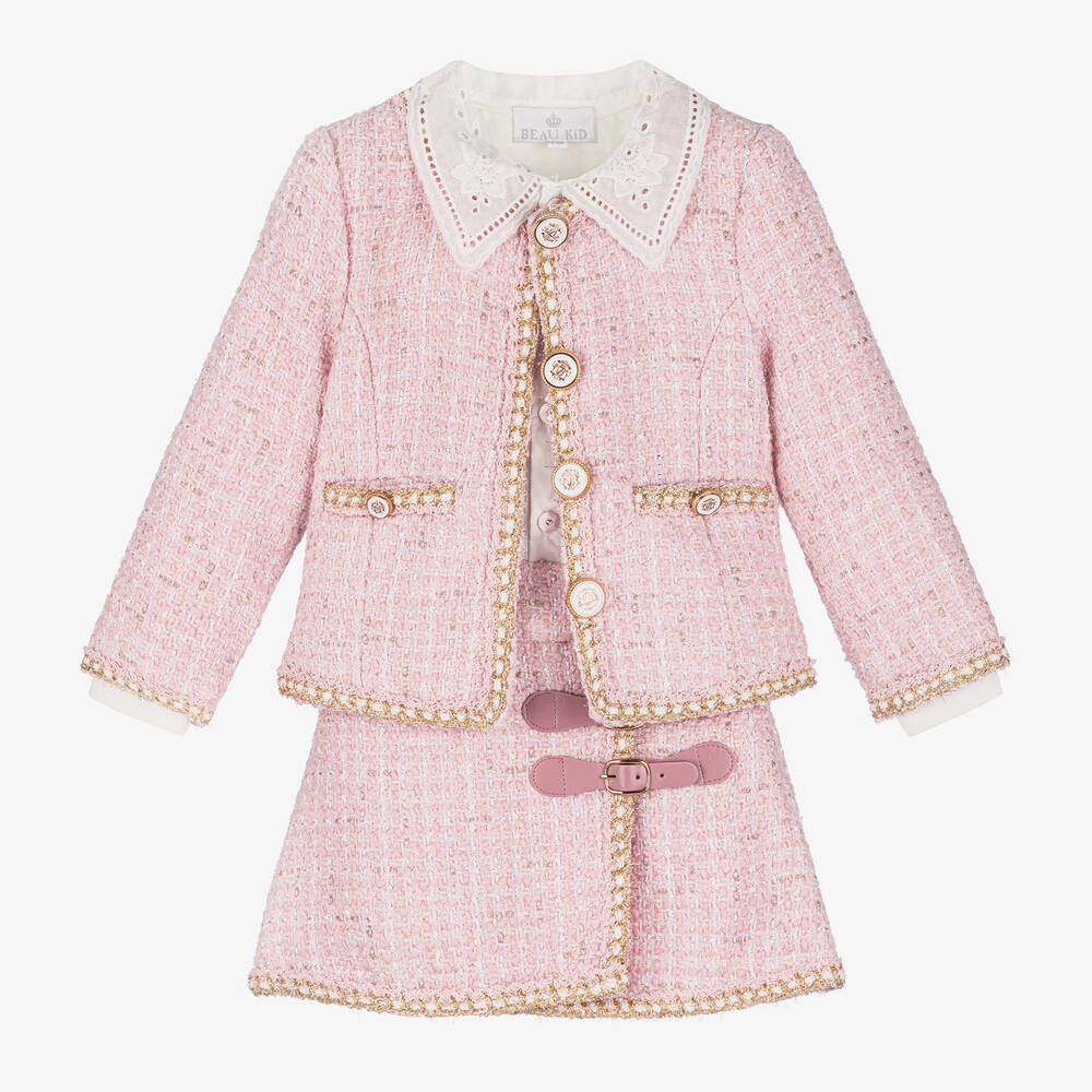 Beau KiD - Girls Pink Tweed Skirt Set | Childrensalon