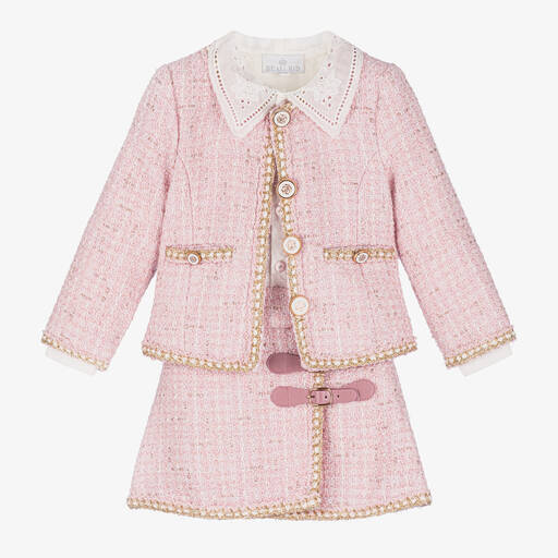 Beau KiD-Girls Pink Tweed Skirt Set | Childrensalon