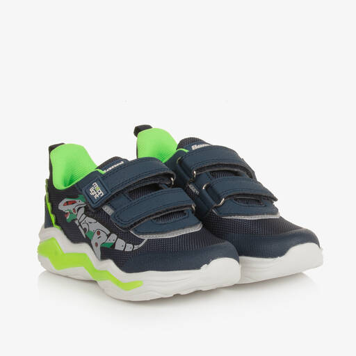 Beppi-Boys Blue Mesh Dinosaur Light-Up Trainers | Childrensalon