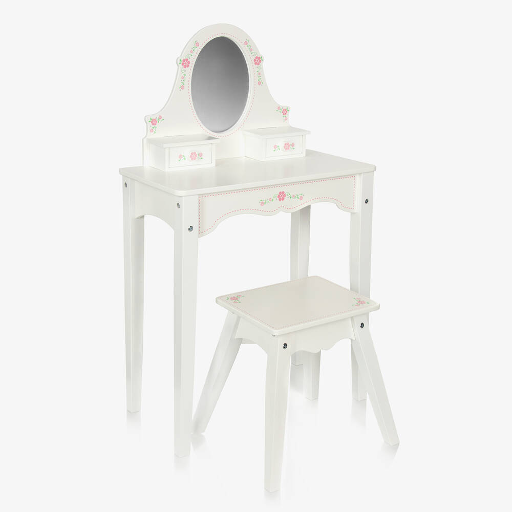 Bigjigs - White Wooden Dressing Table & Stool Set (95cm) | Childrensalon