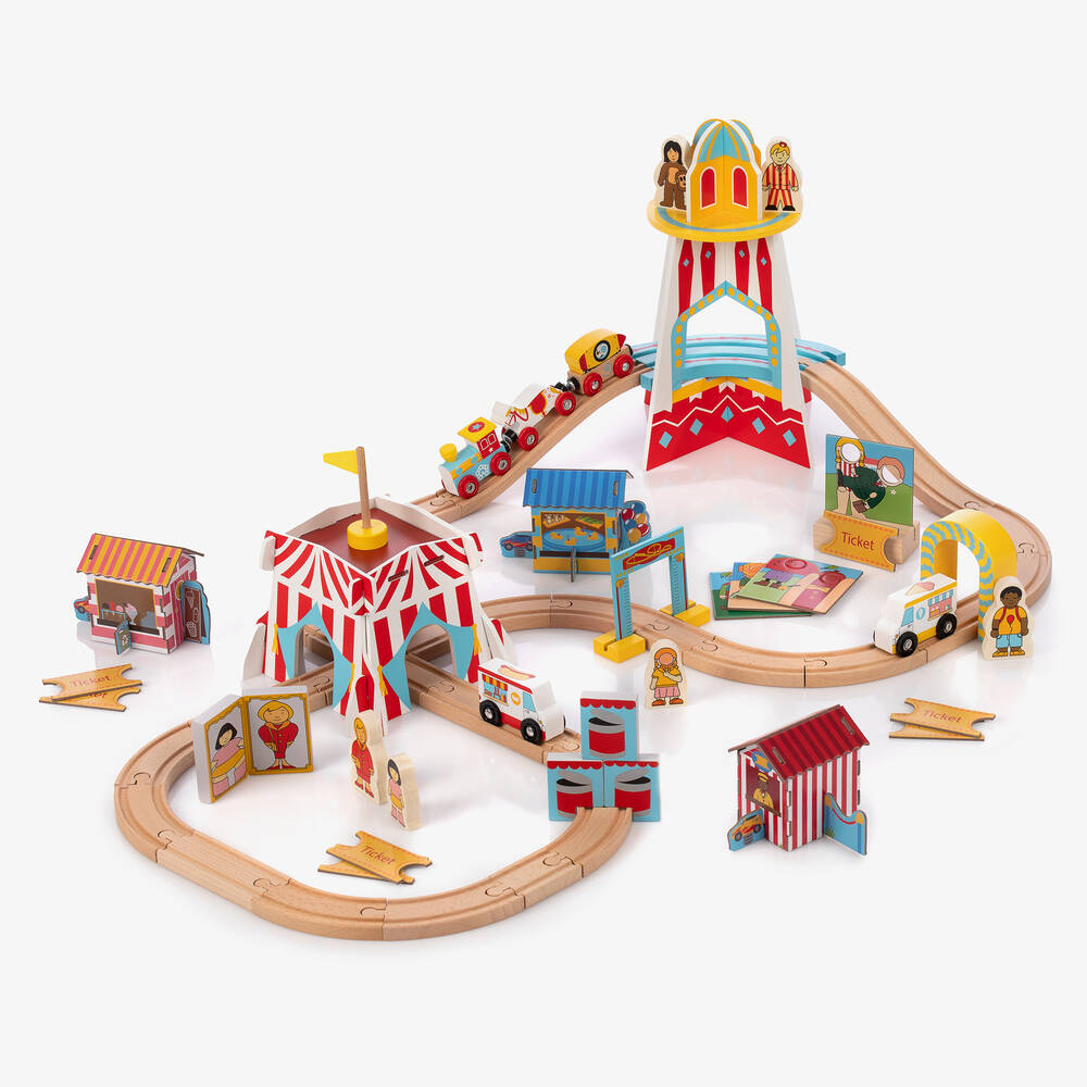 Bigjigs - Wooden Fun Fair Train Set (90cm) | Childrensalon