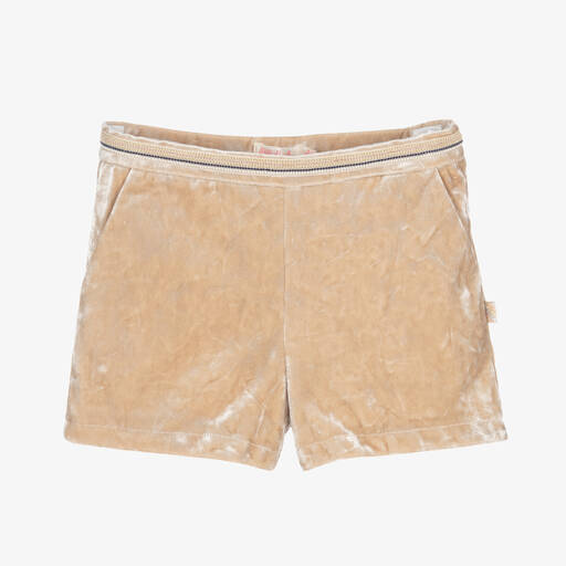 Billieblush-Girls Beige Crushed Velour Shorts | Childrensalon