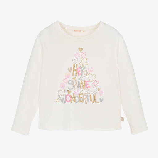 Billieblush-Girls Ivory Cotton Christmas Tree Top | Childrensalon