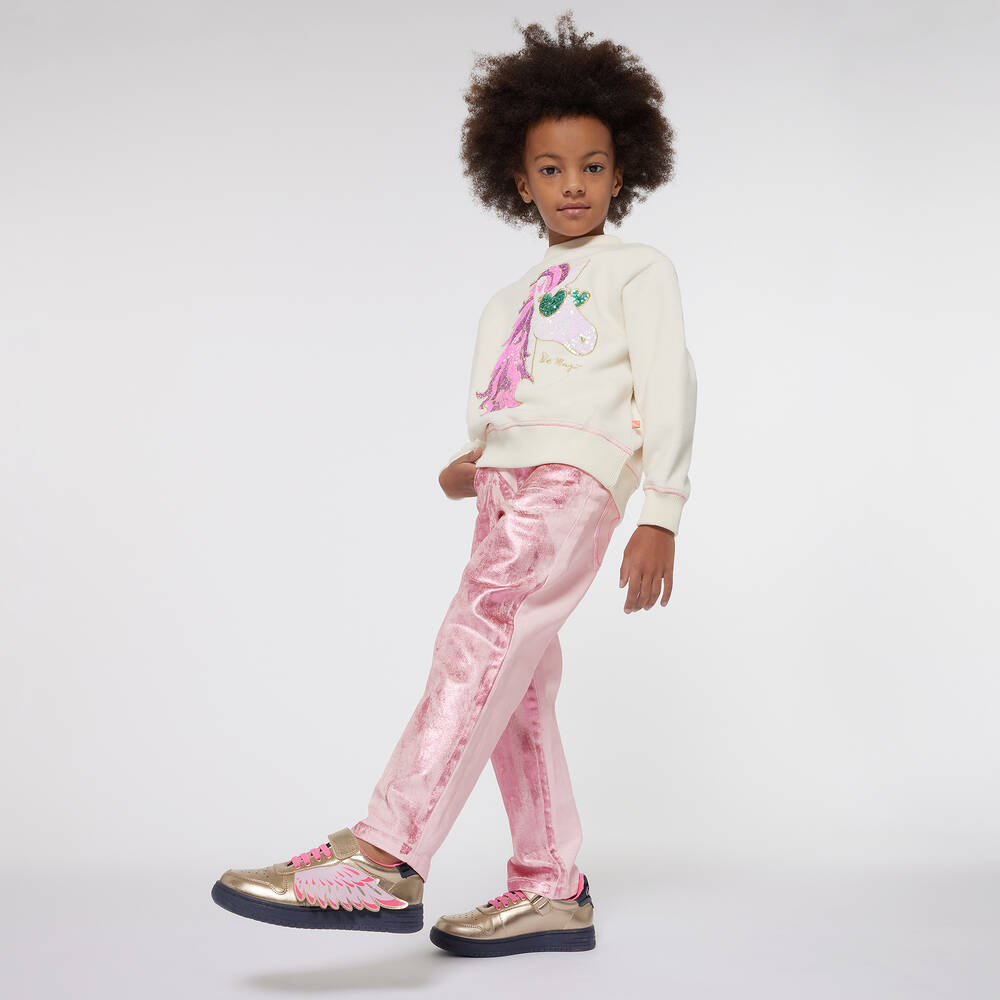 Billieblush-Girls Metallic Pink Mom Jeans  | Childrensalon