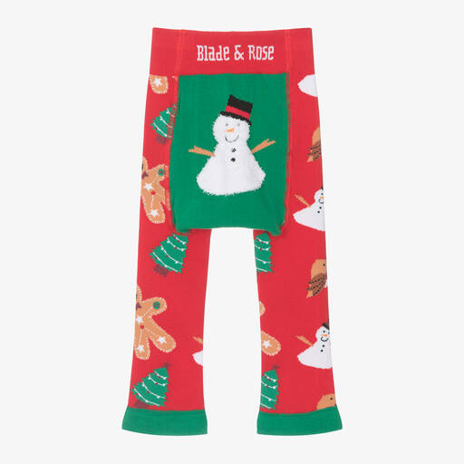 Blade & Rose-Red & Green Festive Snowman Cotton Leggings | Childrensalon