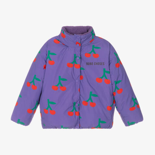 Bobo Choses-Girls Purple Padded Cherry Print Jacket | Childrensalon