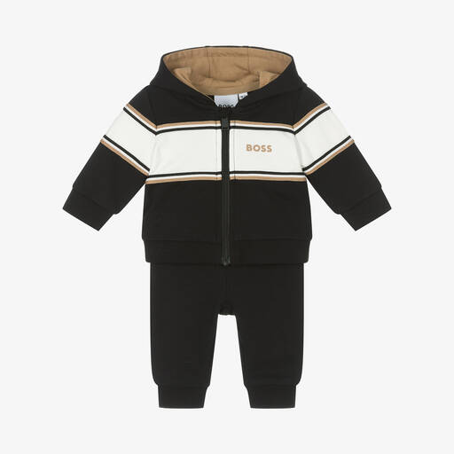 BOSS-Baby Boys Black Cotton Tracksuit | Childrensalon