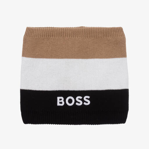 BOSS-Boys Beige & Black Knitted Snood | Childrensalon