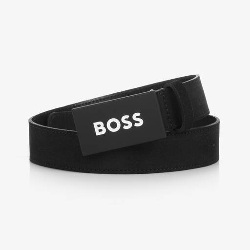 BOSS-Boys Black Suede Leather Belt | Childrensalon