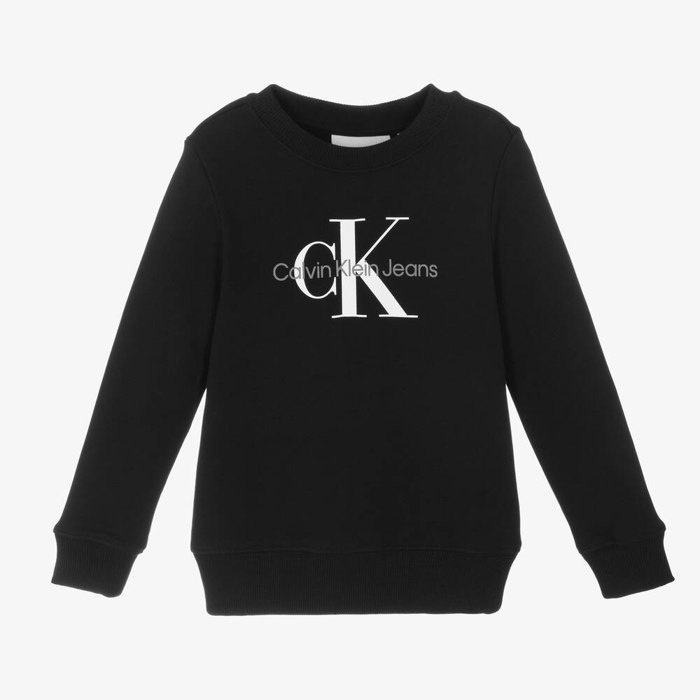 Calvin Klein - Black Cotton Monogram Logo Sweatshirt | Childrensalon