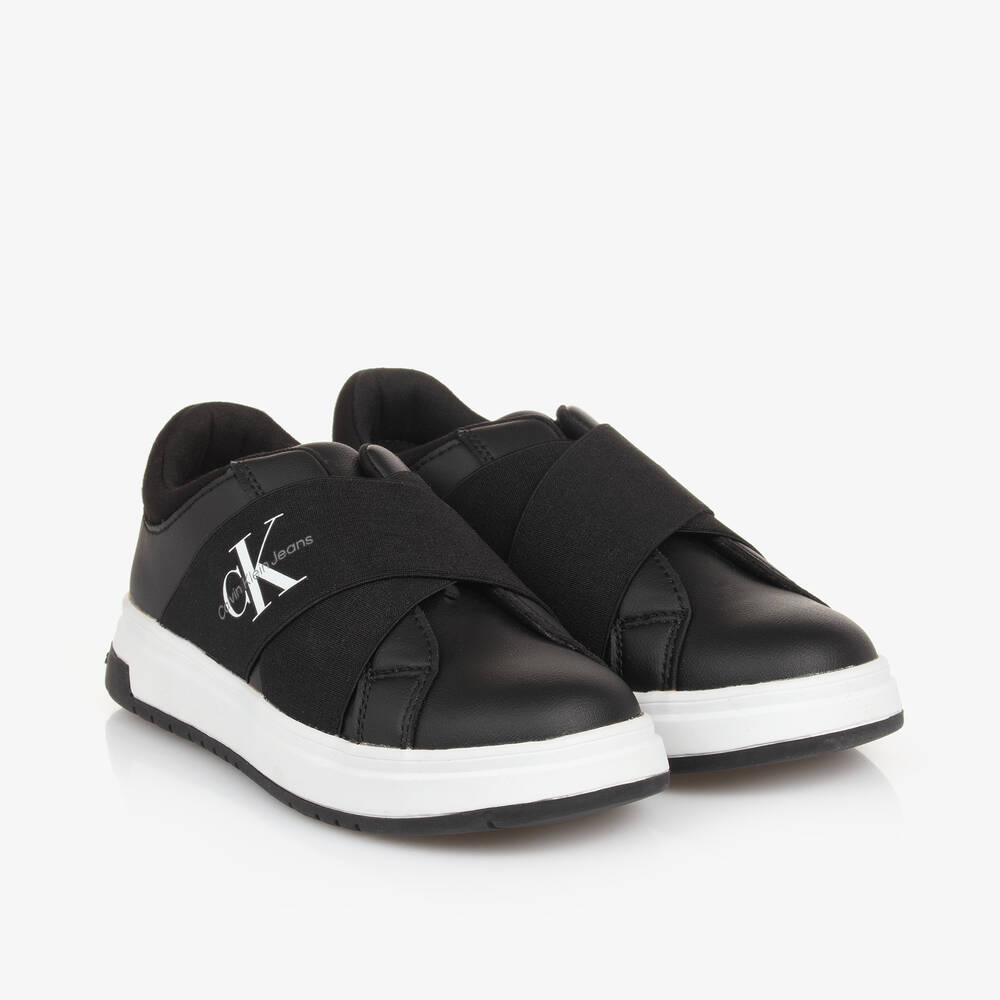 Calvin Klein - Black Faux Leather Trainers | Childrensalon