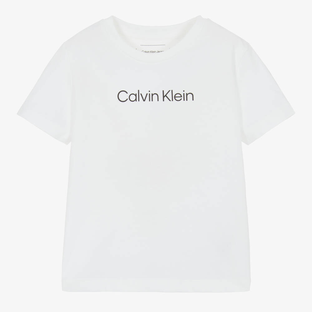 Calvin Klein - Boys White Cotton T-Shirt | Childrensalon