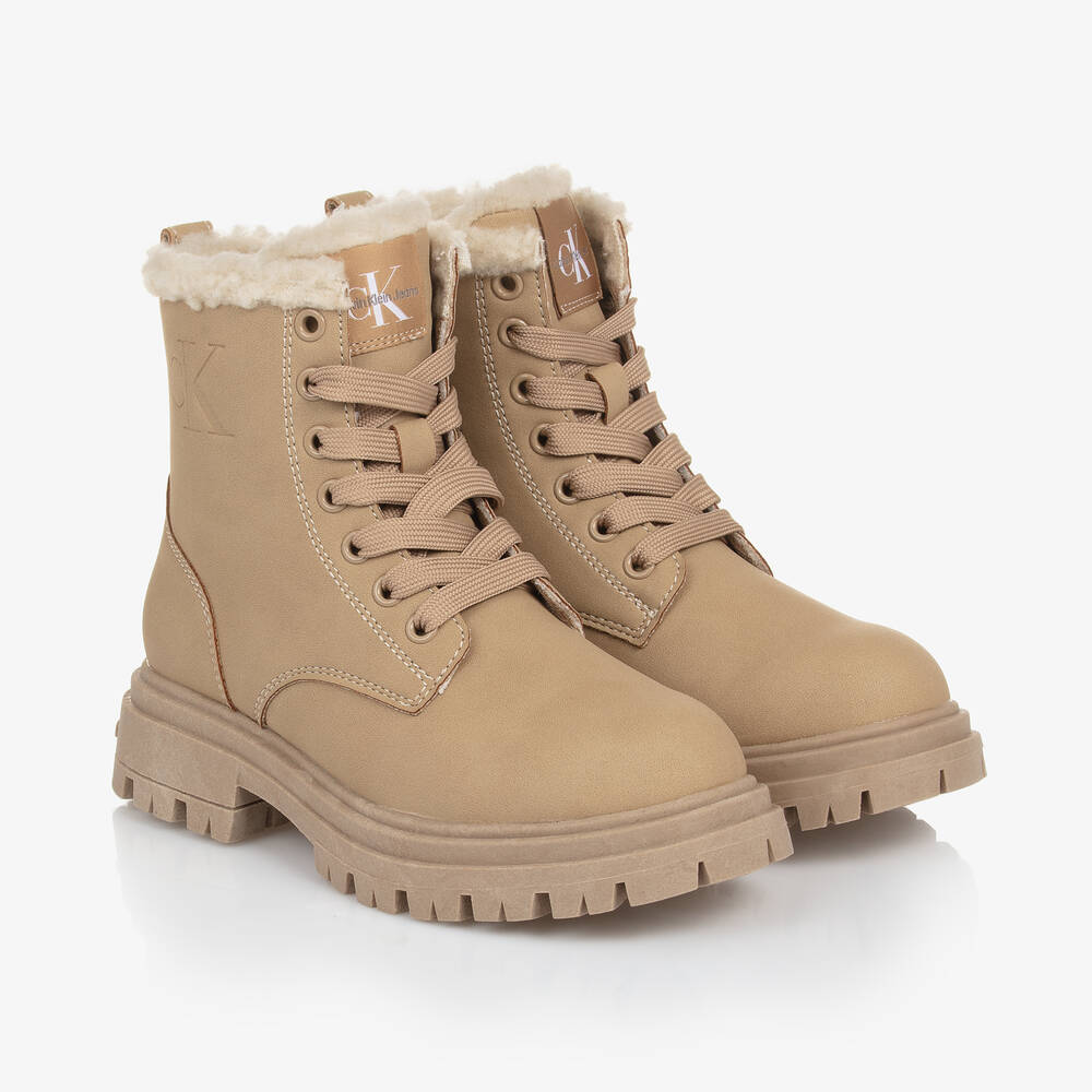 Calvin Klein - Girls Beige Faux Leather Boots | Childrensalon