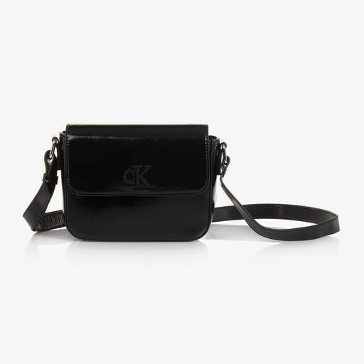 Calvin Klein-Girls Black Faux Leather Handbag (20cm) | Childrensalon