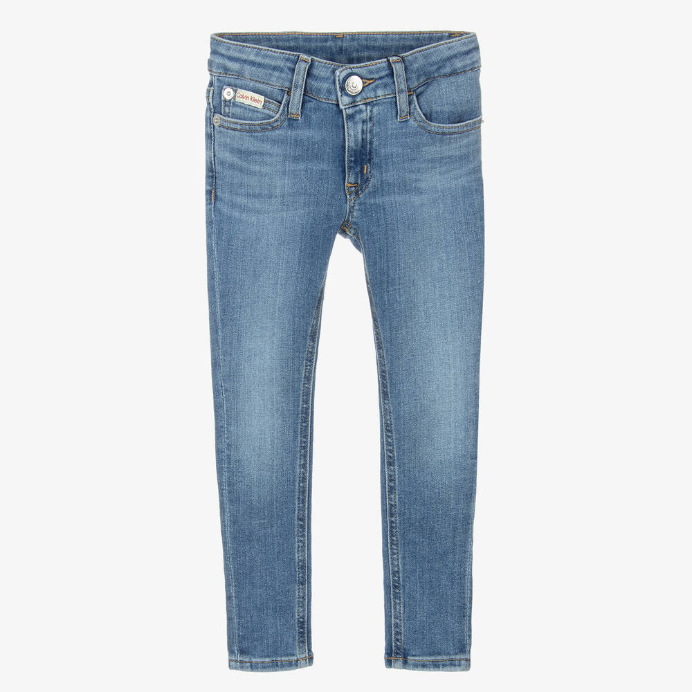 Calvin Klein - Girls Blue Denim Mid-Rise Skinny Jeans | Childrensalon