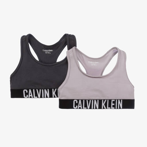 Calvin Klein-Girls Grey Cotton Bralettes (2 Pack) | Childrensalon