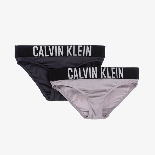 Calvin Klein-Girls Grey Cotton Knickers (2 Pack) | Childrensalon