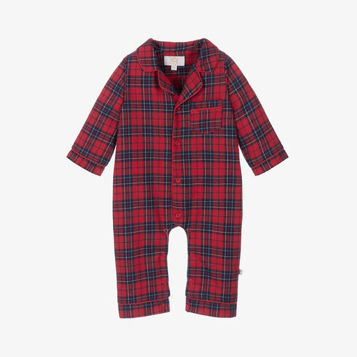 Caramelo Kids-Baby Boys Red Tartan Cotton Romper | Childrensalon