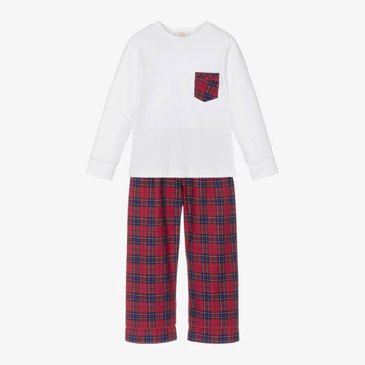 Caramelo Kids-Boys Red Tartan Check Cotton Pyjamas | Childrensalon